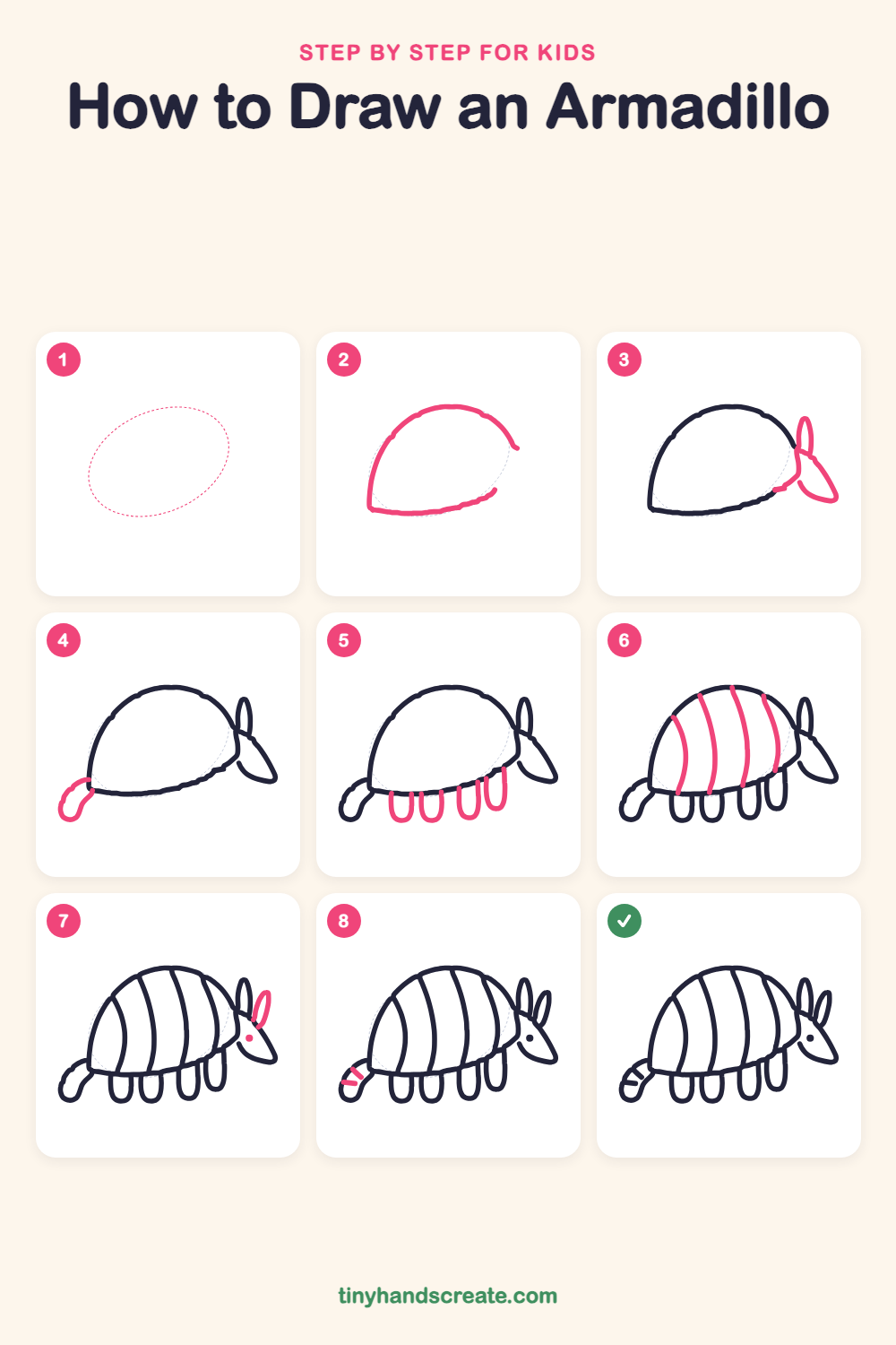 How to draw an armadillo step by step for kids