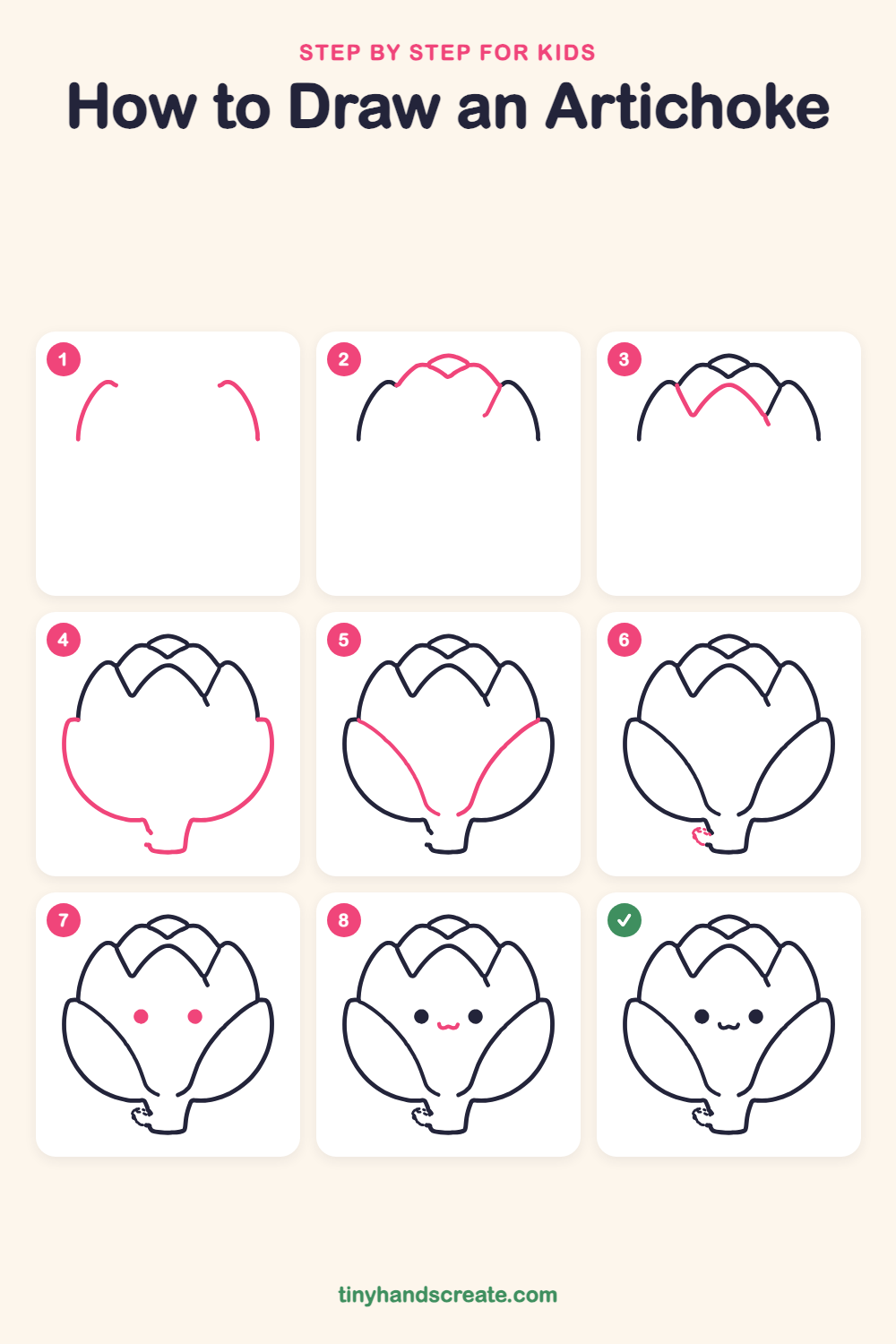 How to draw an artichoke step by step for kids