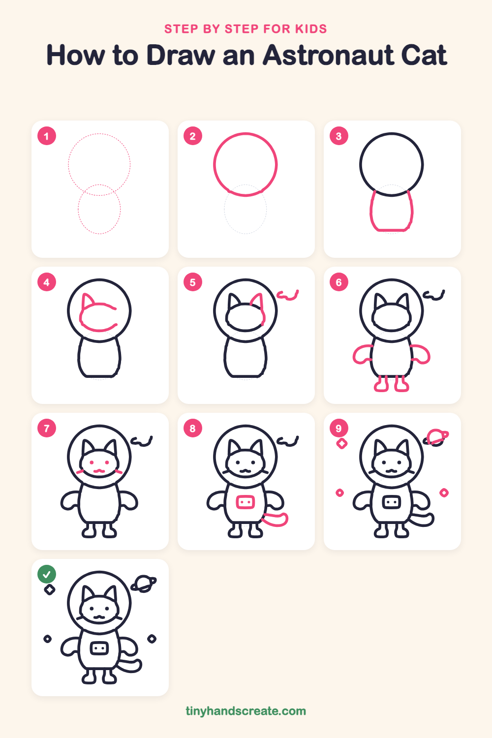 How to draw an astronaut cat step by step for kids
