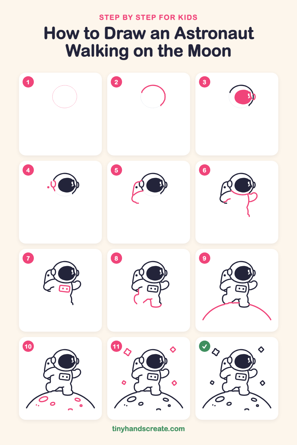 How to draw an astronaut walking on the moon step by step for kids