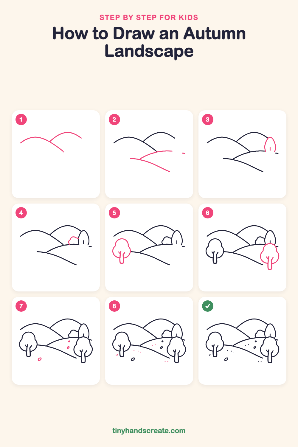 How to draw an autumn landscape step by step for kids