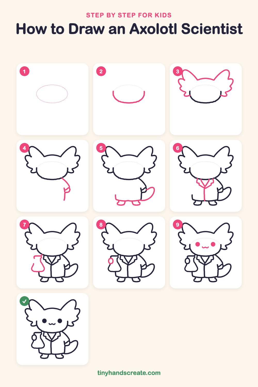 How to draw an axolotl scientist step by step for kids