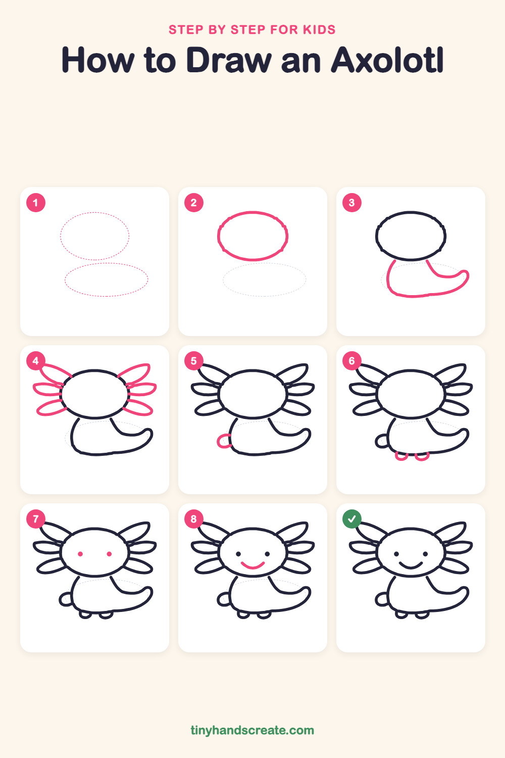 How to draw an axolotl step by step for kids