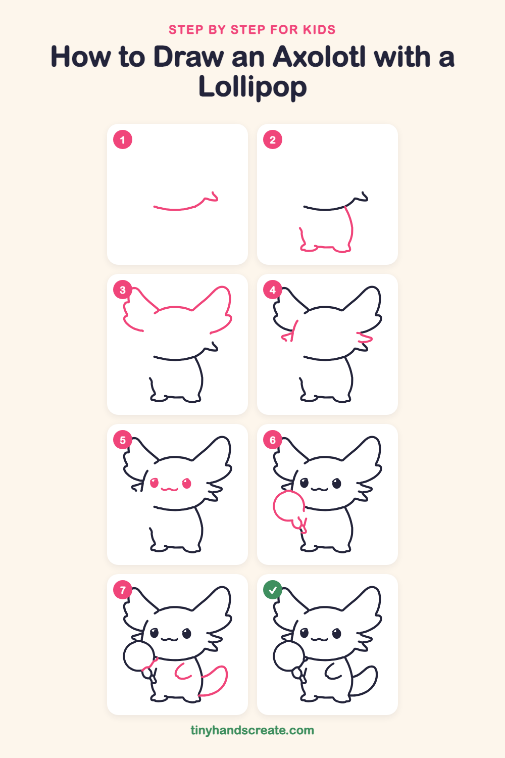 How to draw an axolotl with a lollipop step by step for kids