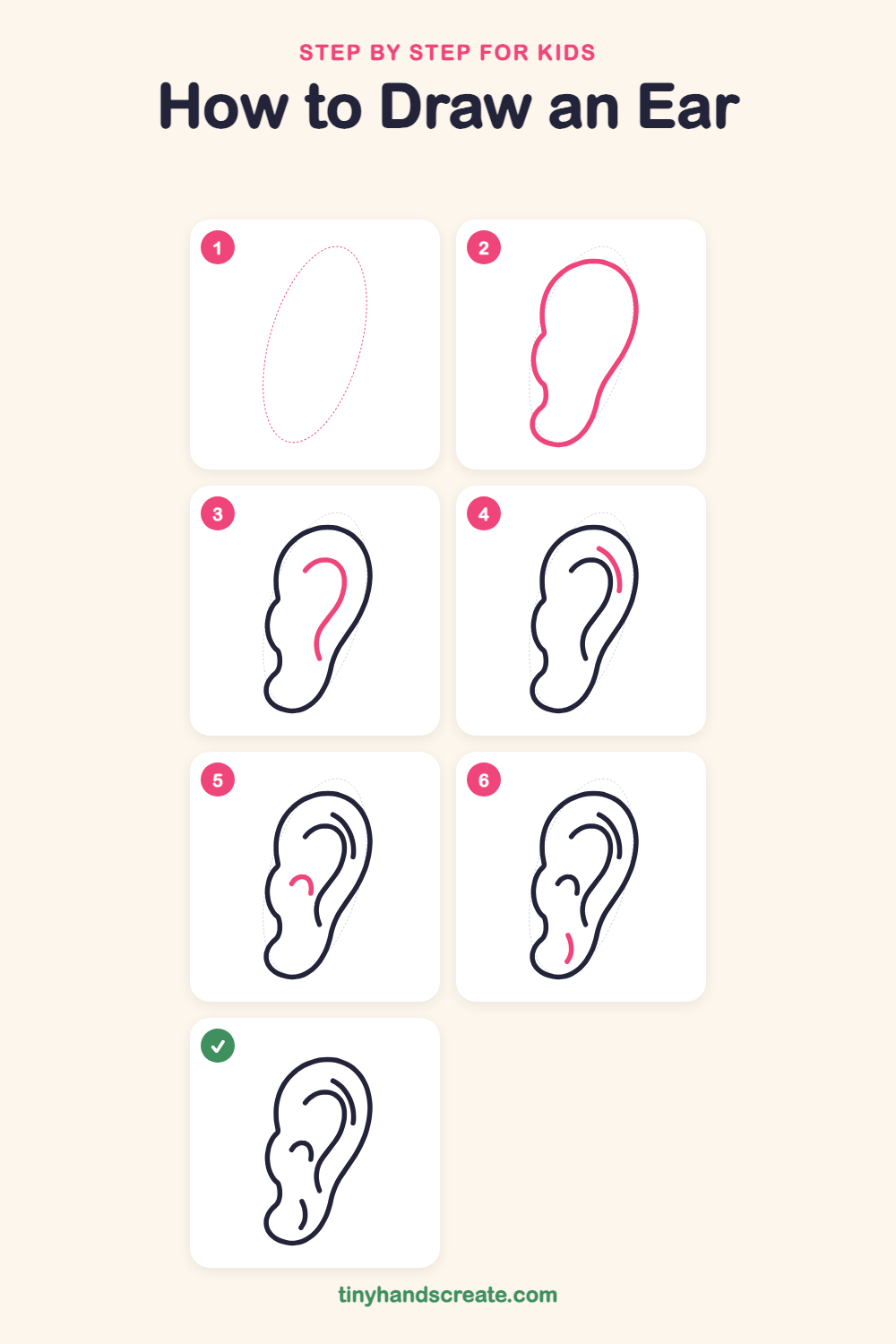 How to draw an ear step by step for kids