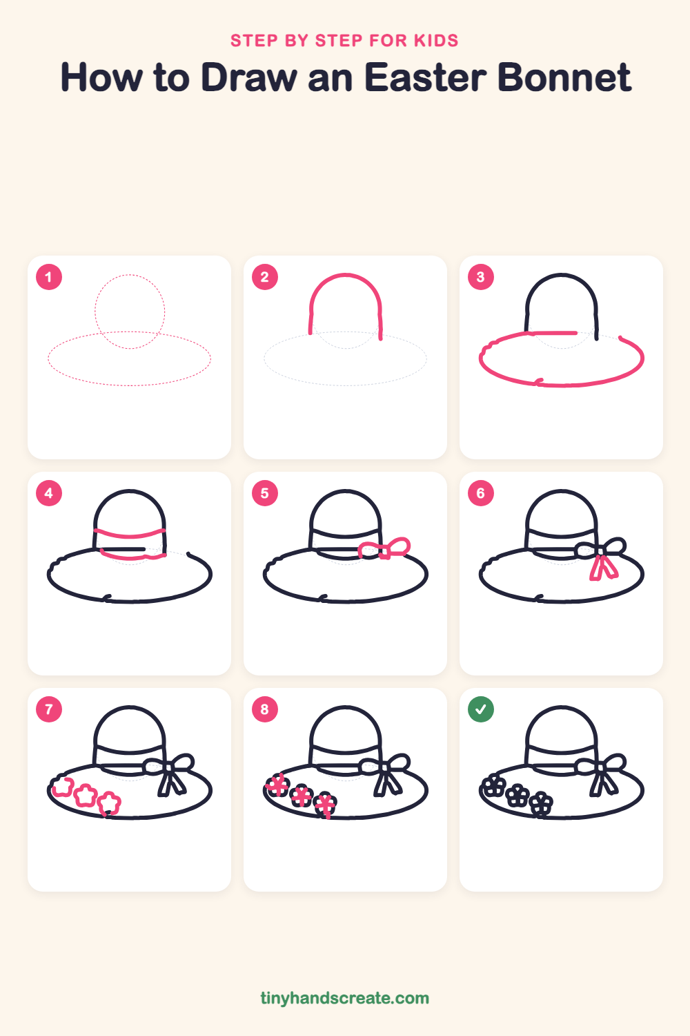 How to draw an Easter bonnet step by step for kids