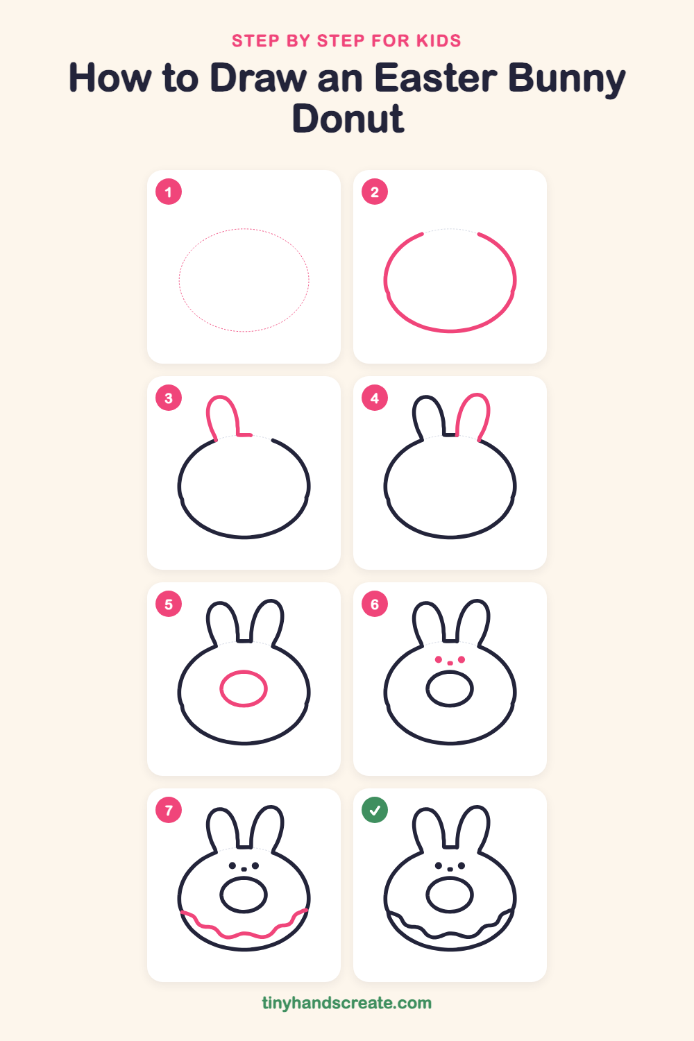 How to draw an Easter bunny donut step by step for kids