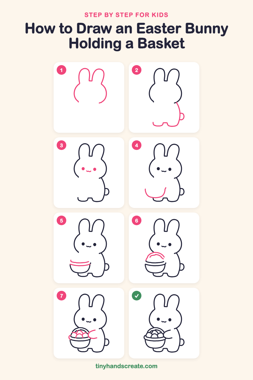 How to draw an Easter bunny holding a basket step by step for kids