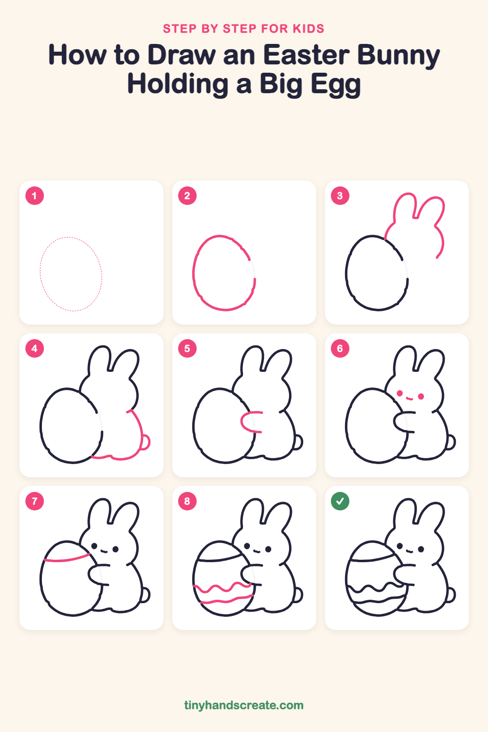 How to draw an Easter bunny holding a big egg step by step for kids