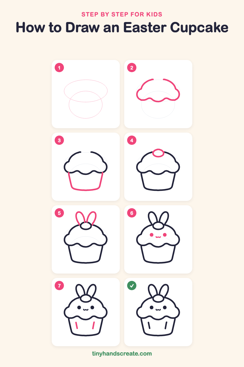 How to draw an Easter cupcake step by step for kids