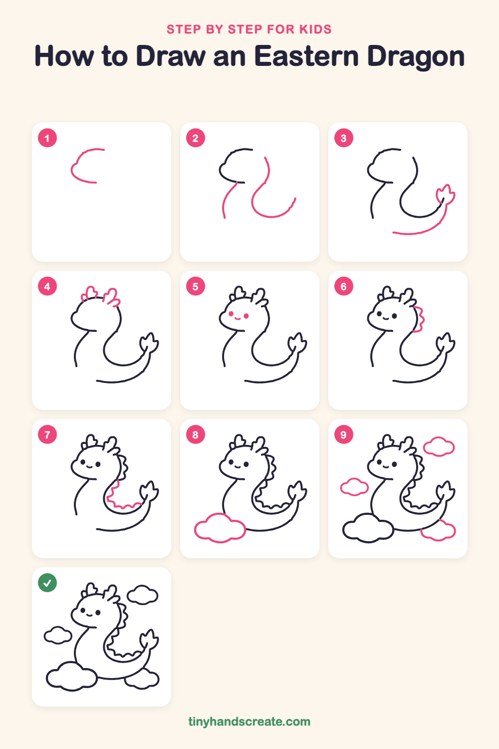 How to draw an eastern dragon step by step for kids