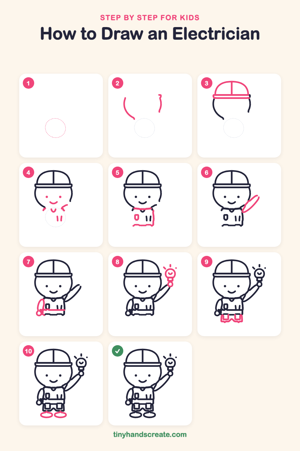 How to draw an electrician step by step for kids