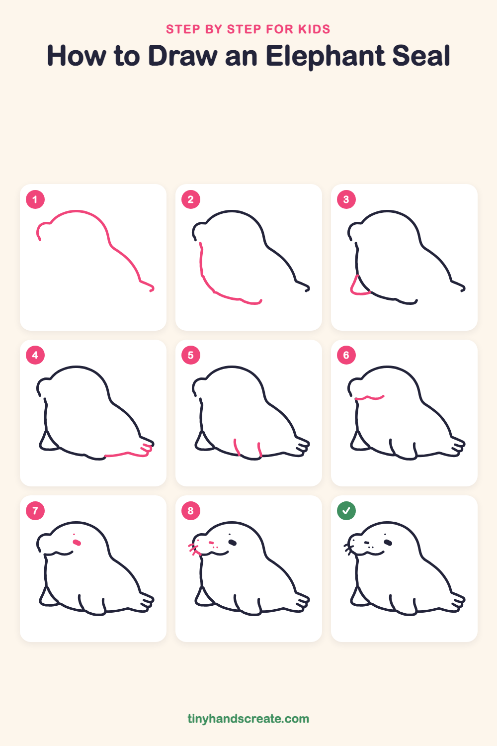 How to draw an elephant seal step by step for kids