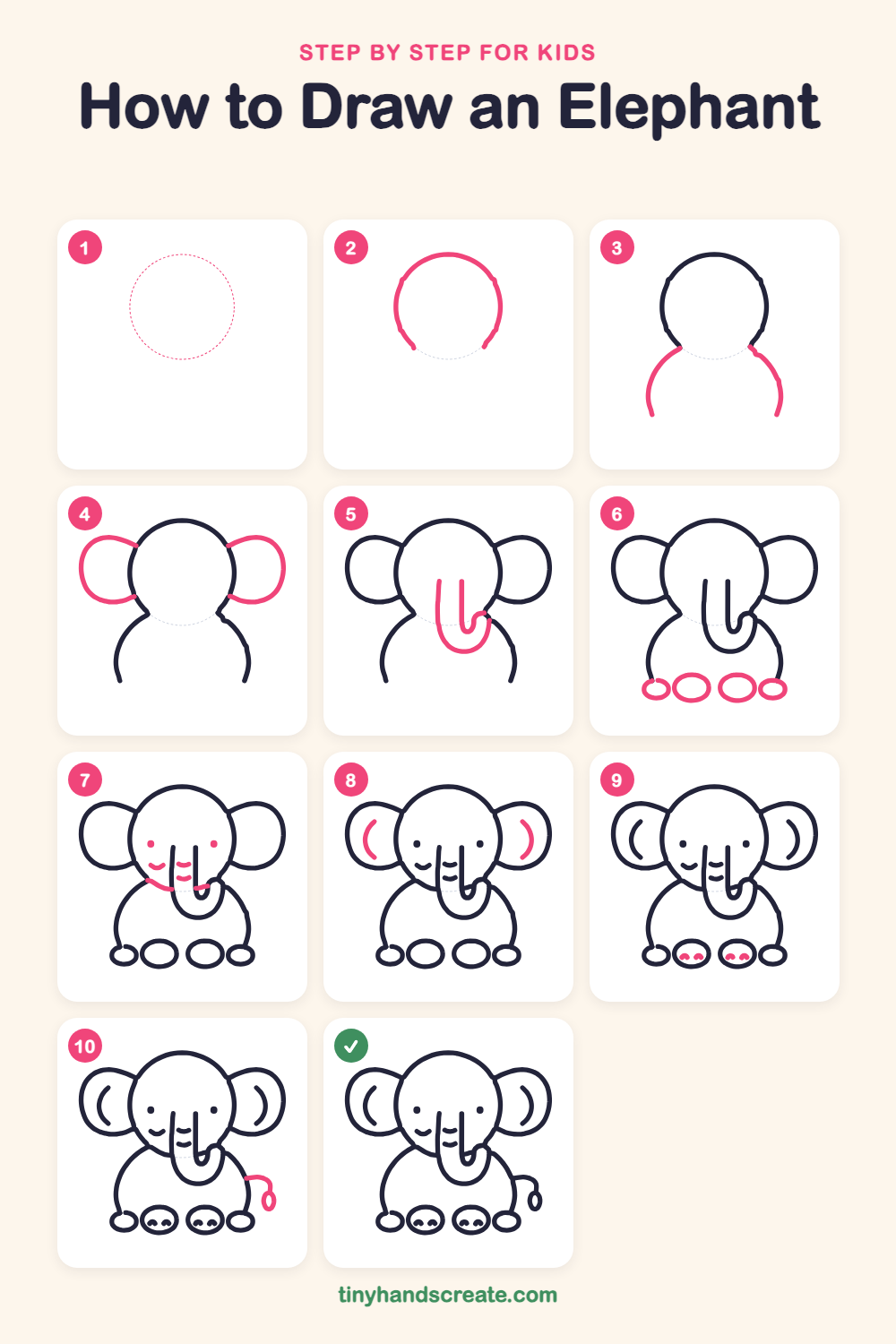 How to draw an elephant step by step for kids