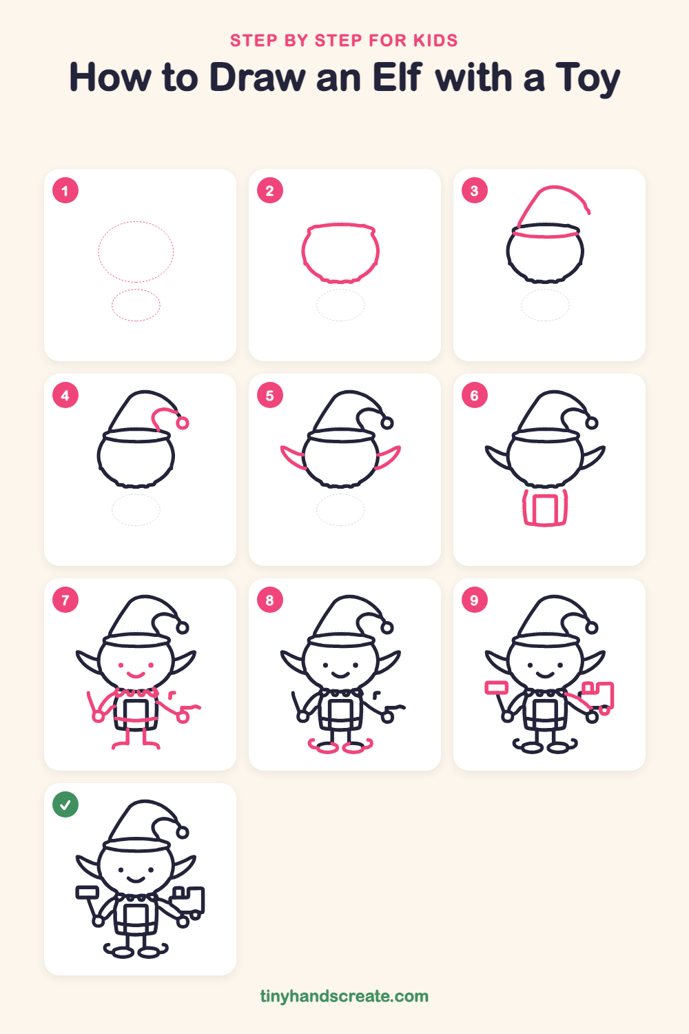 How to draw an elf with a toy step by step for kids