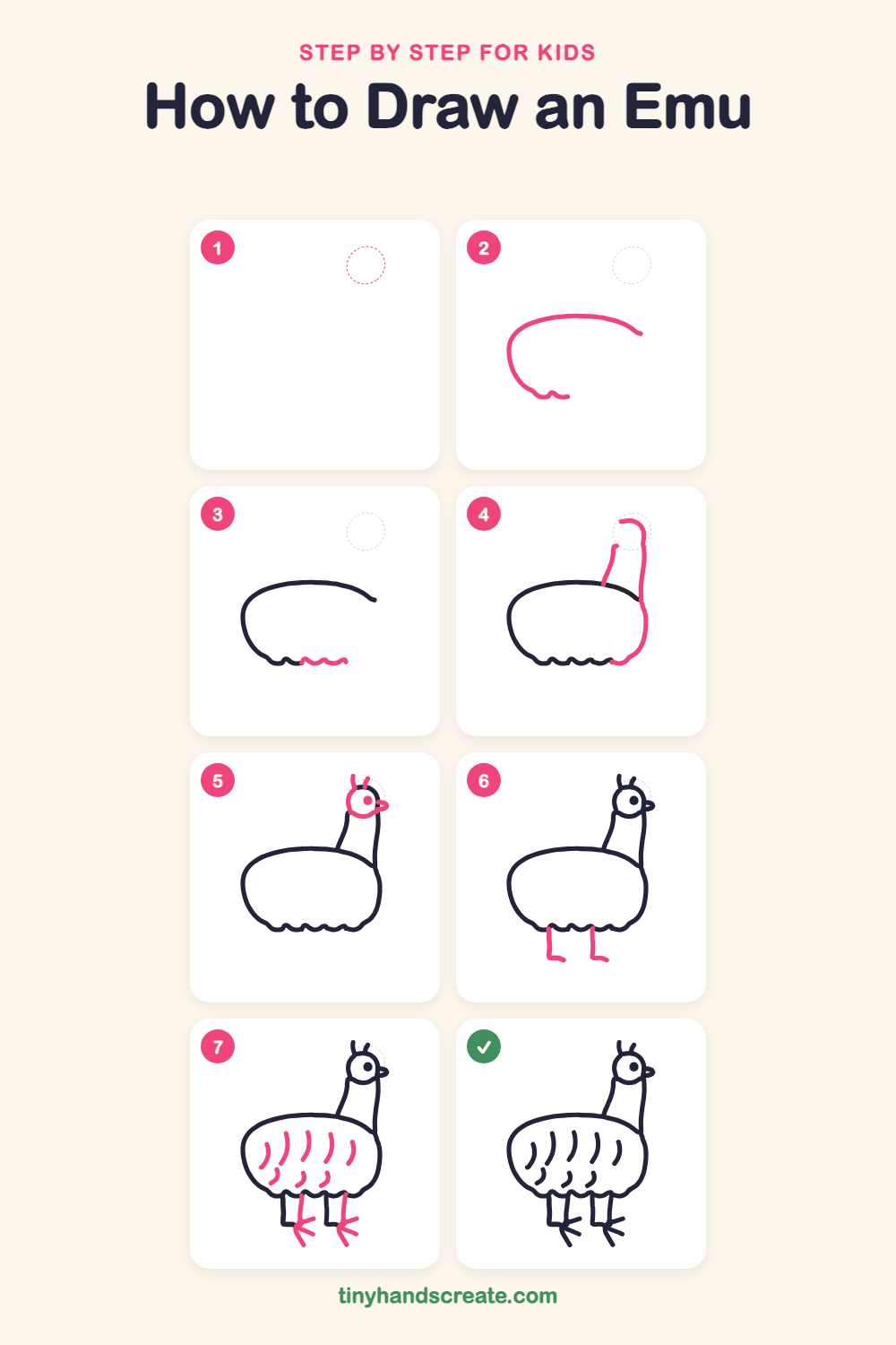 How to draw an emu step by step for kids