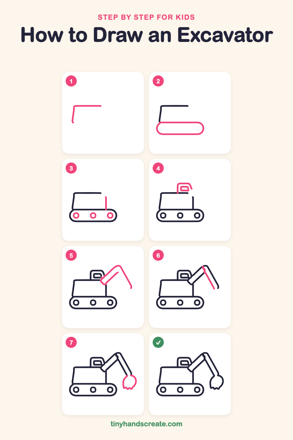 How to draw an excavator step by step for kids