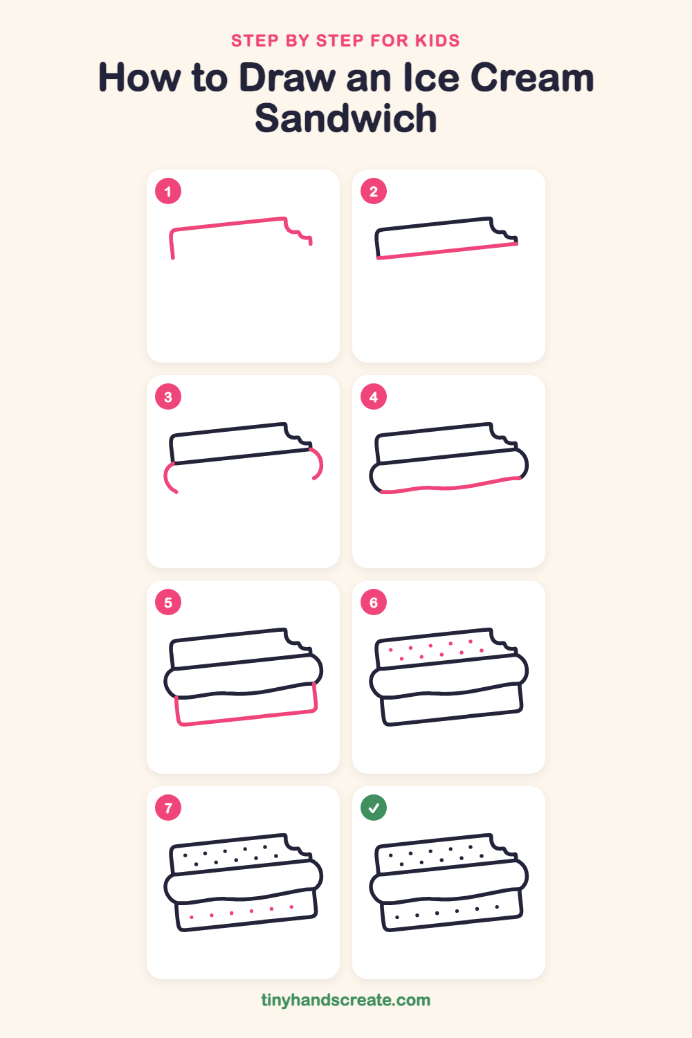 How to draw an ice cream sandwich step by step for kids