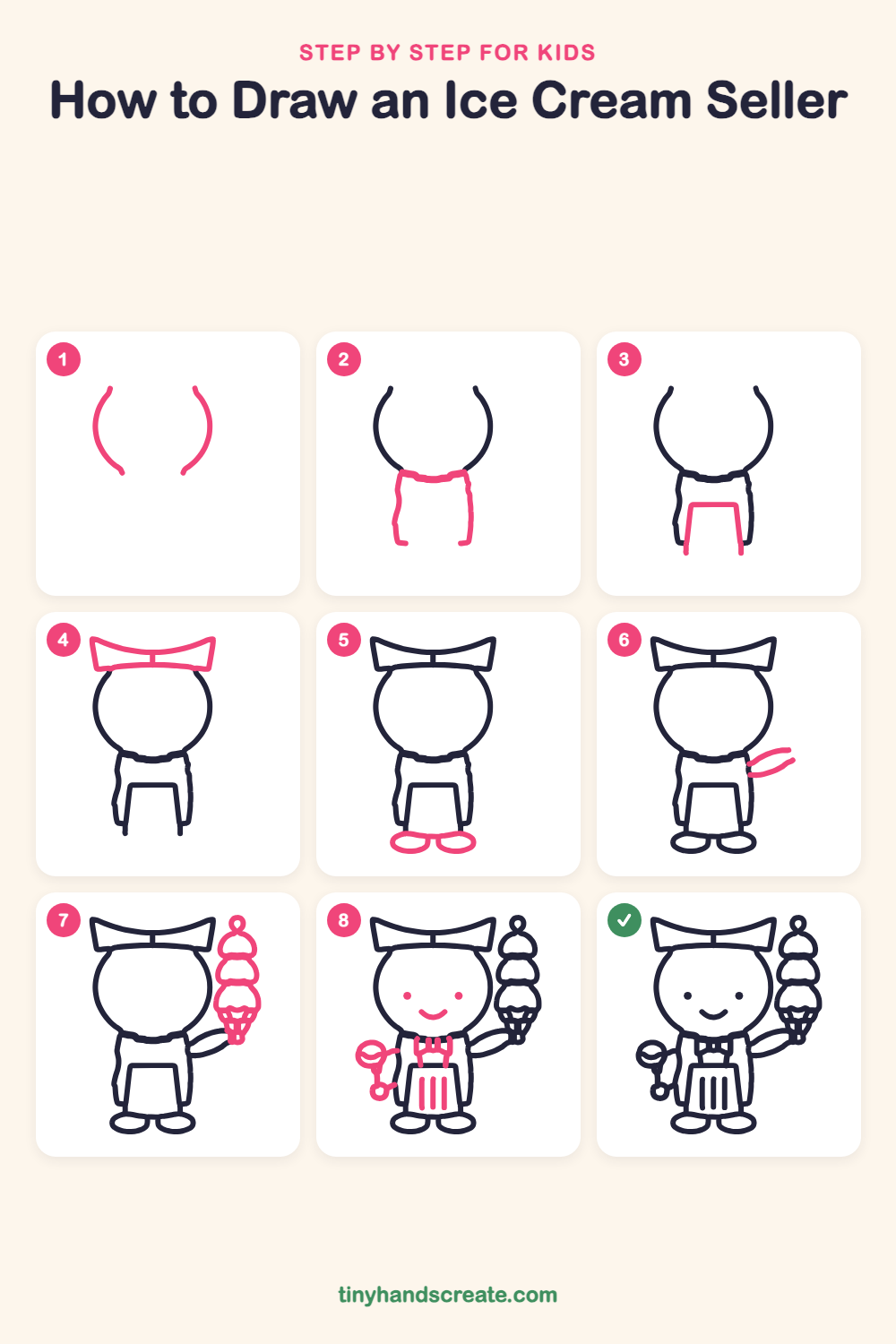 How to draw an ice cream seller step by step for kids