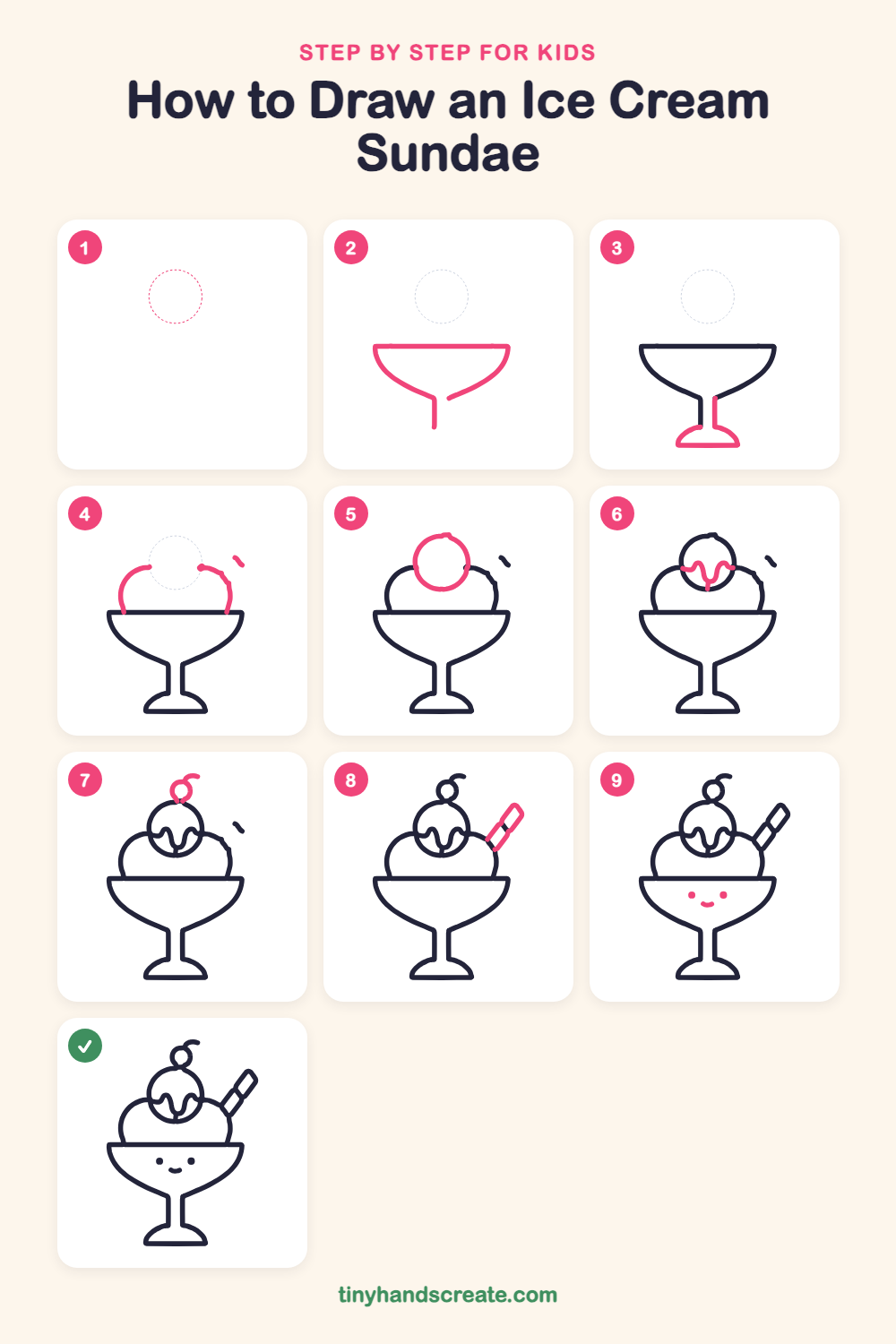 How to draw an ice cream sundae step by step for kids