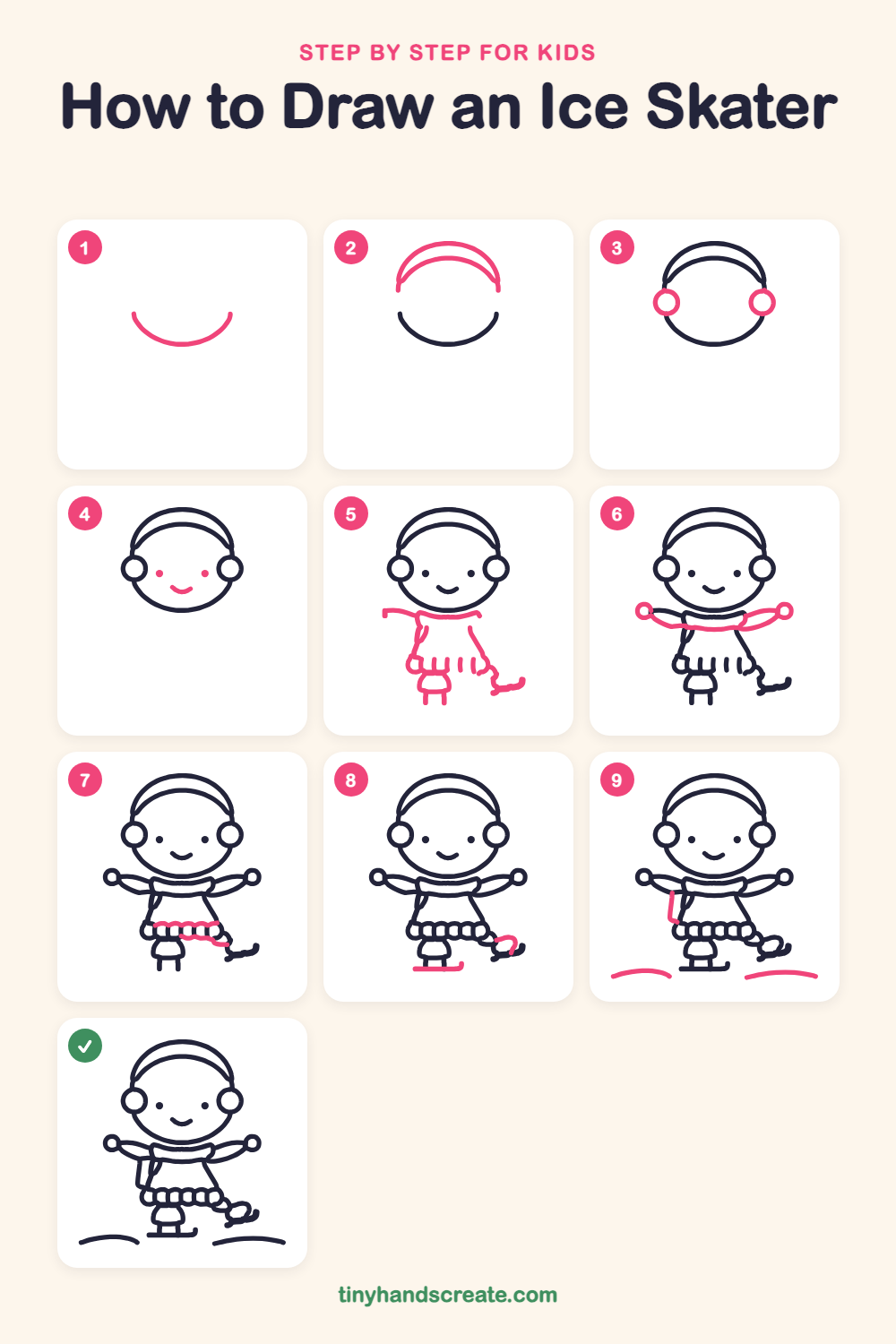 How to draw an ice skater step by step for kids
