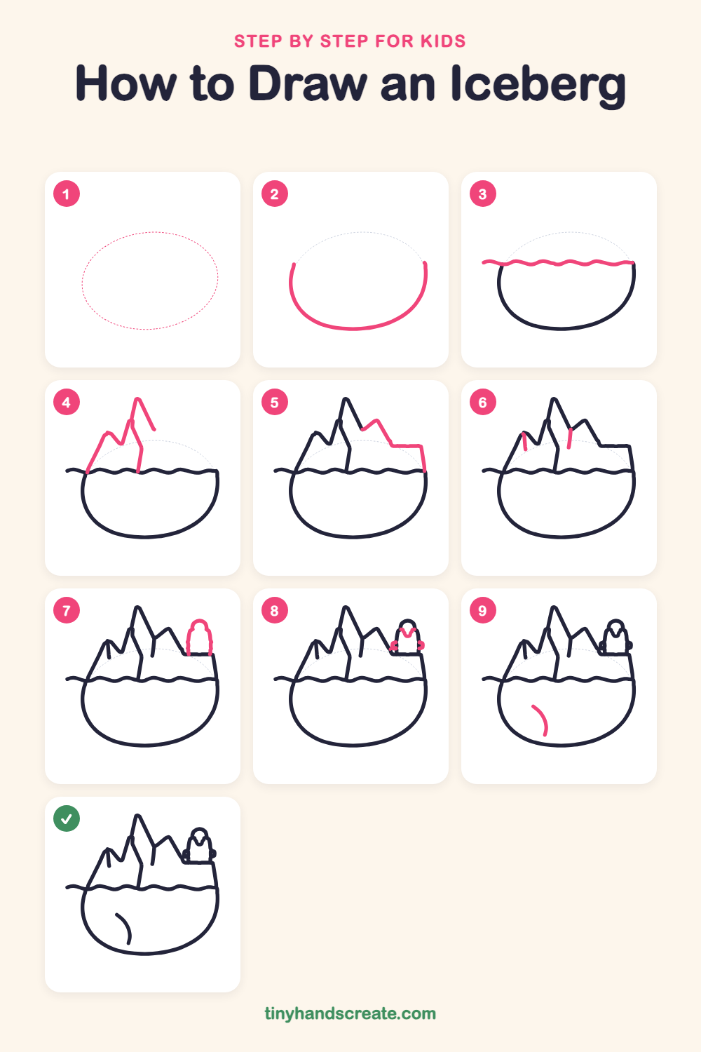 How to draw an iceberg step by step for kids