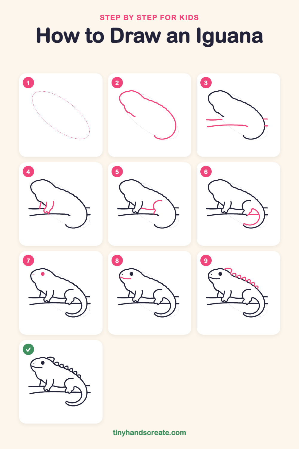How to draw an iguana step by step for kids