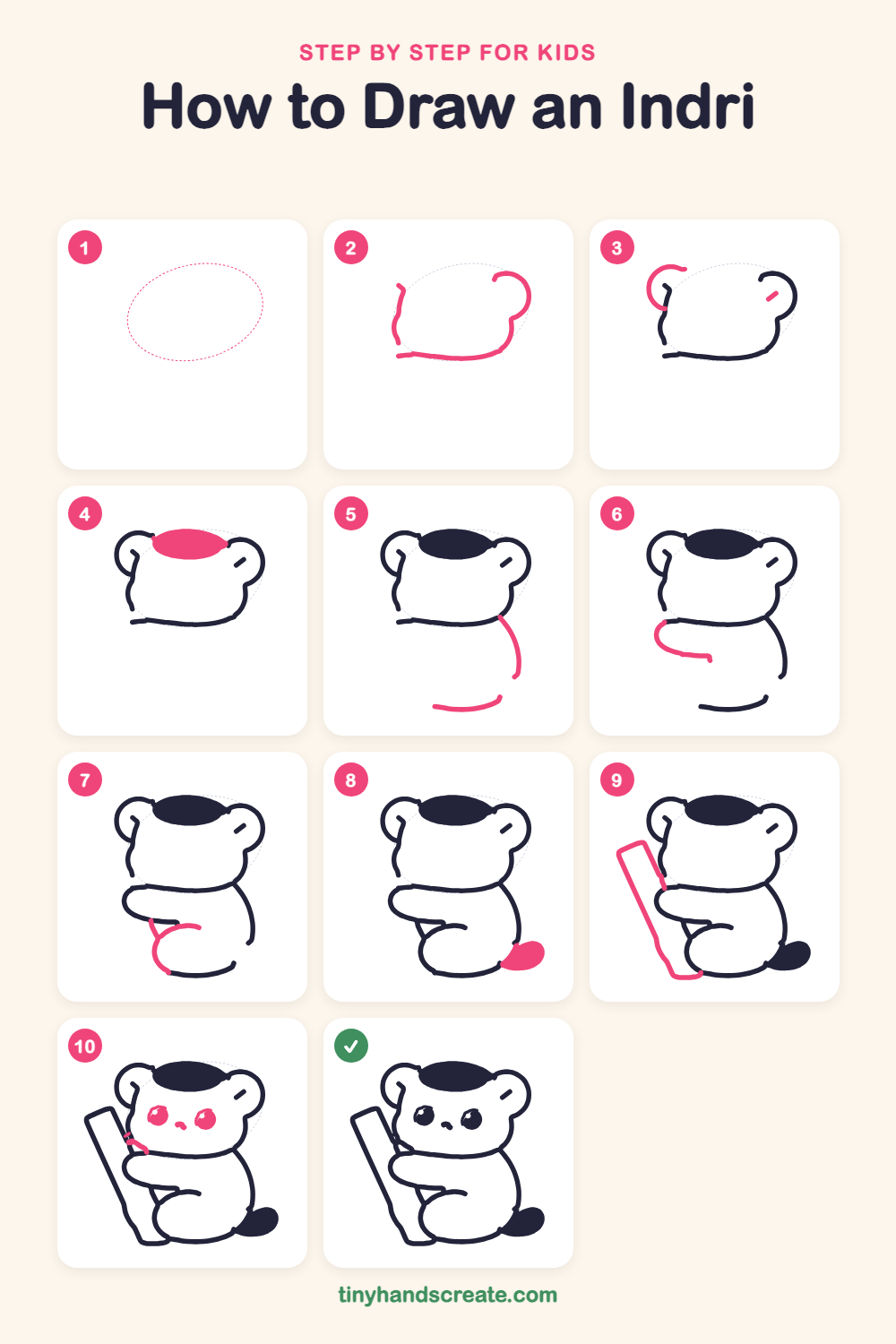 How to draw an indri step by step for kids