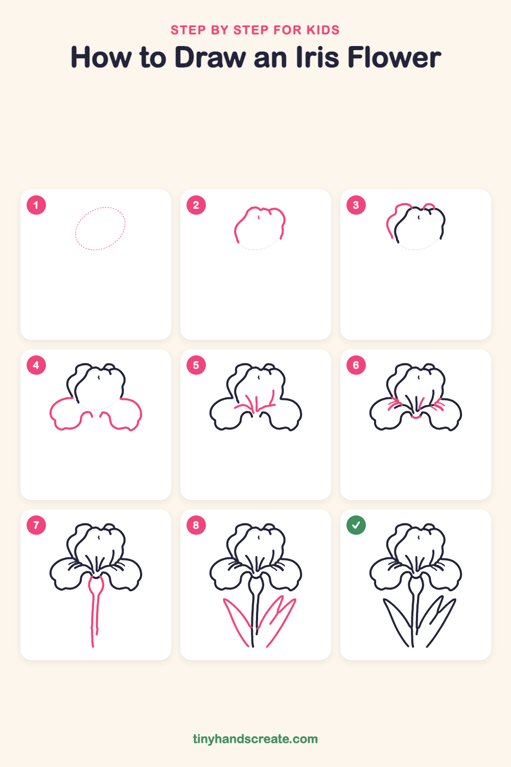 How to draw an iris flower step by step for kids