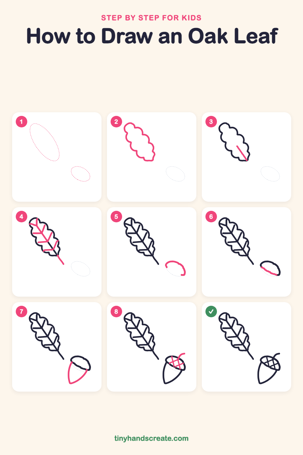 How to draw an oak leaf step by step for kids