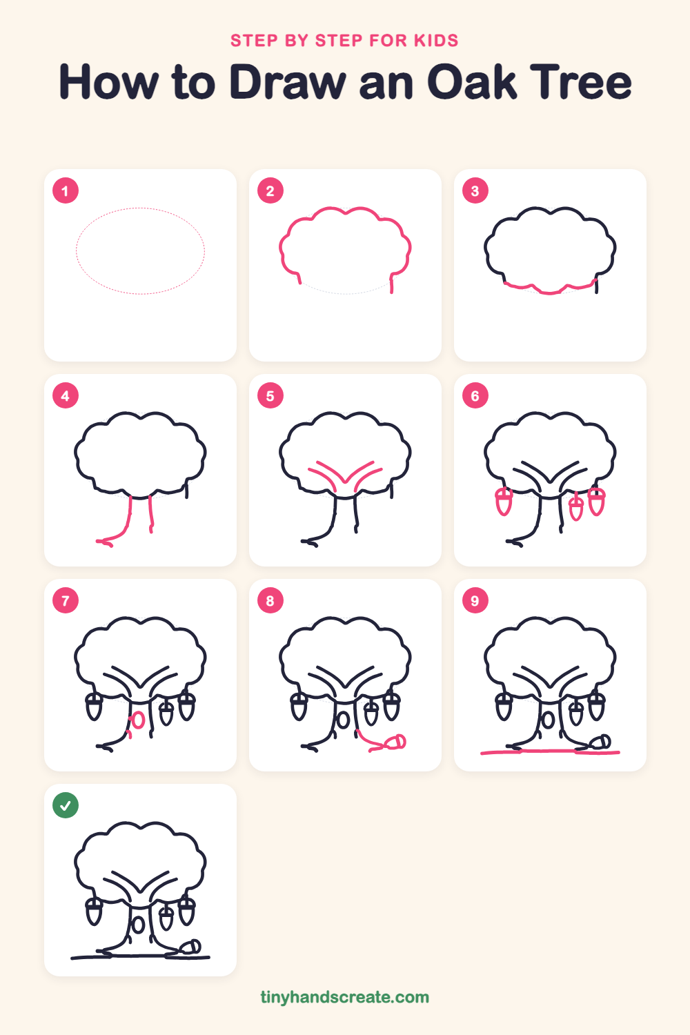 How to draw an oak tree step by step for kids
