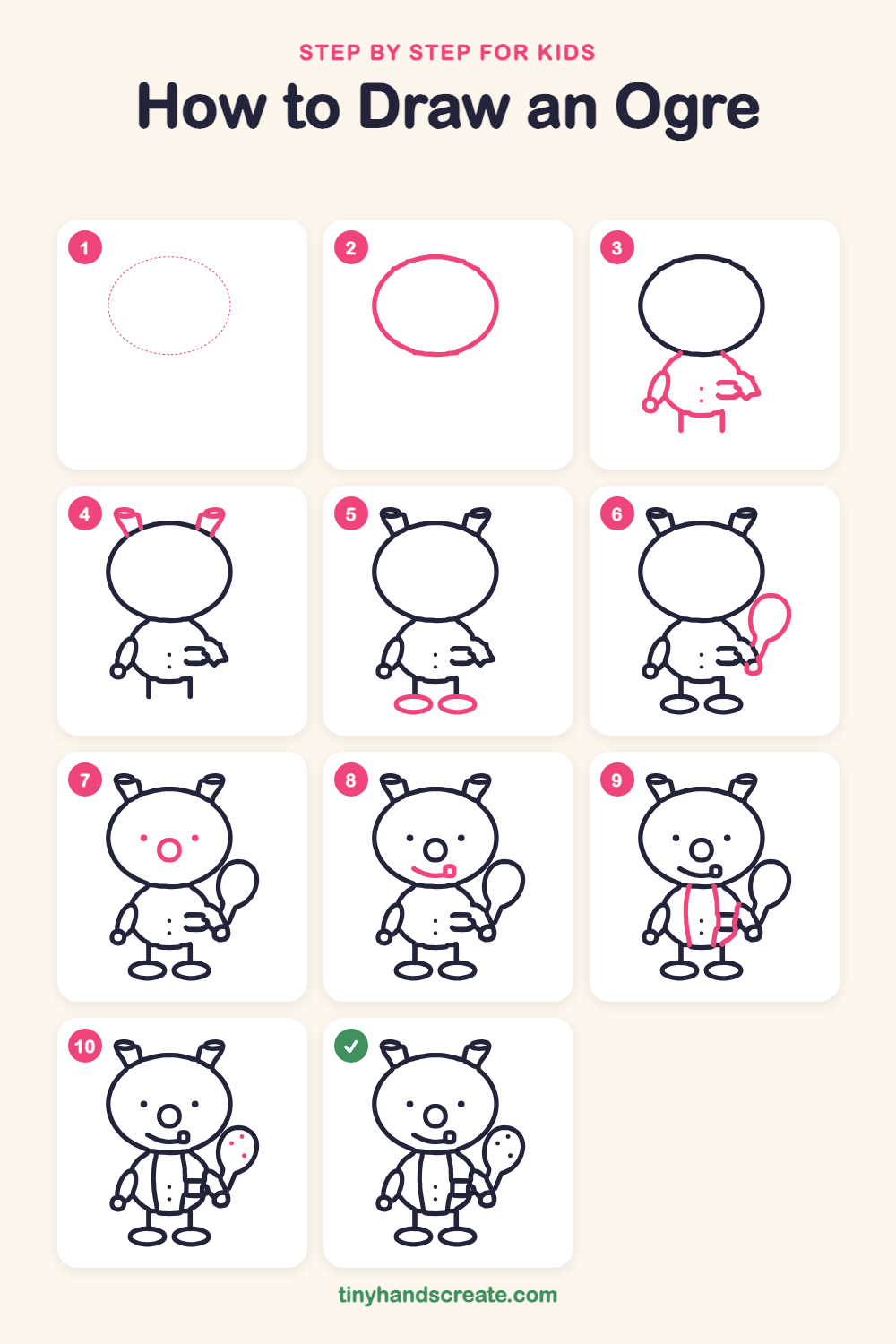 How to draw an ogre step by step for kids