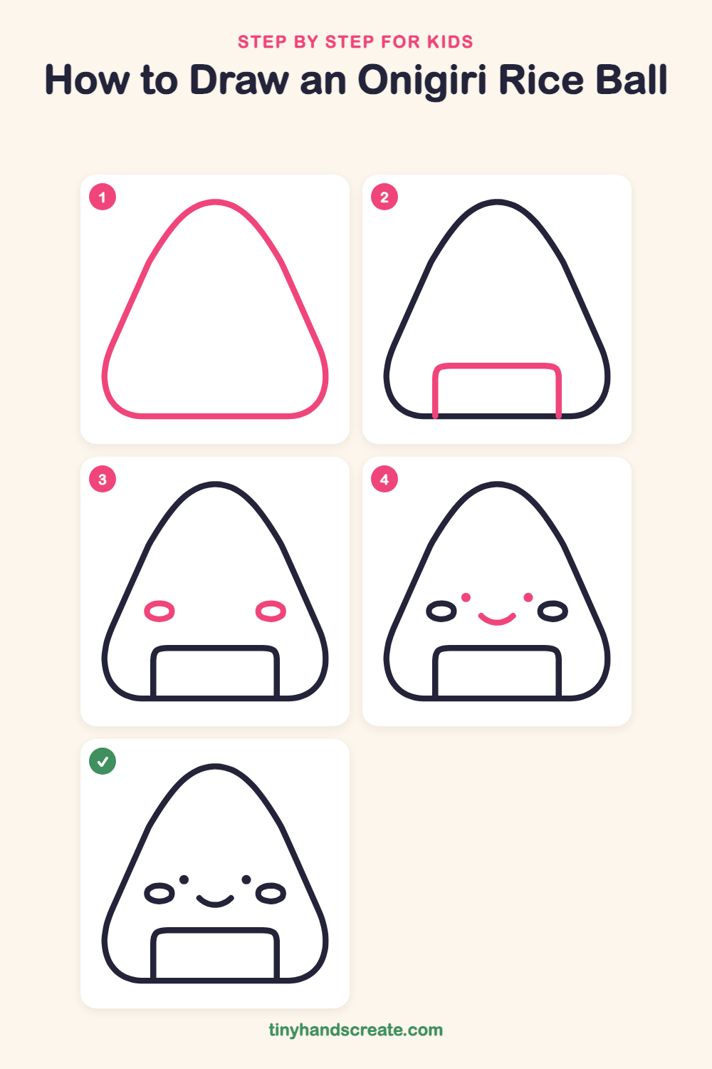 How to draw an onigiri rice ball step by step for kids