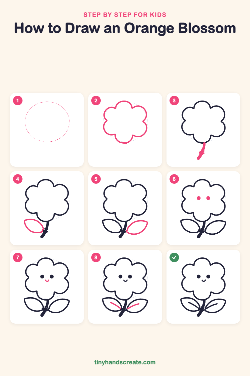 How to draw an orange blossom step by step for kids