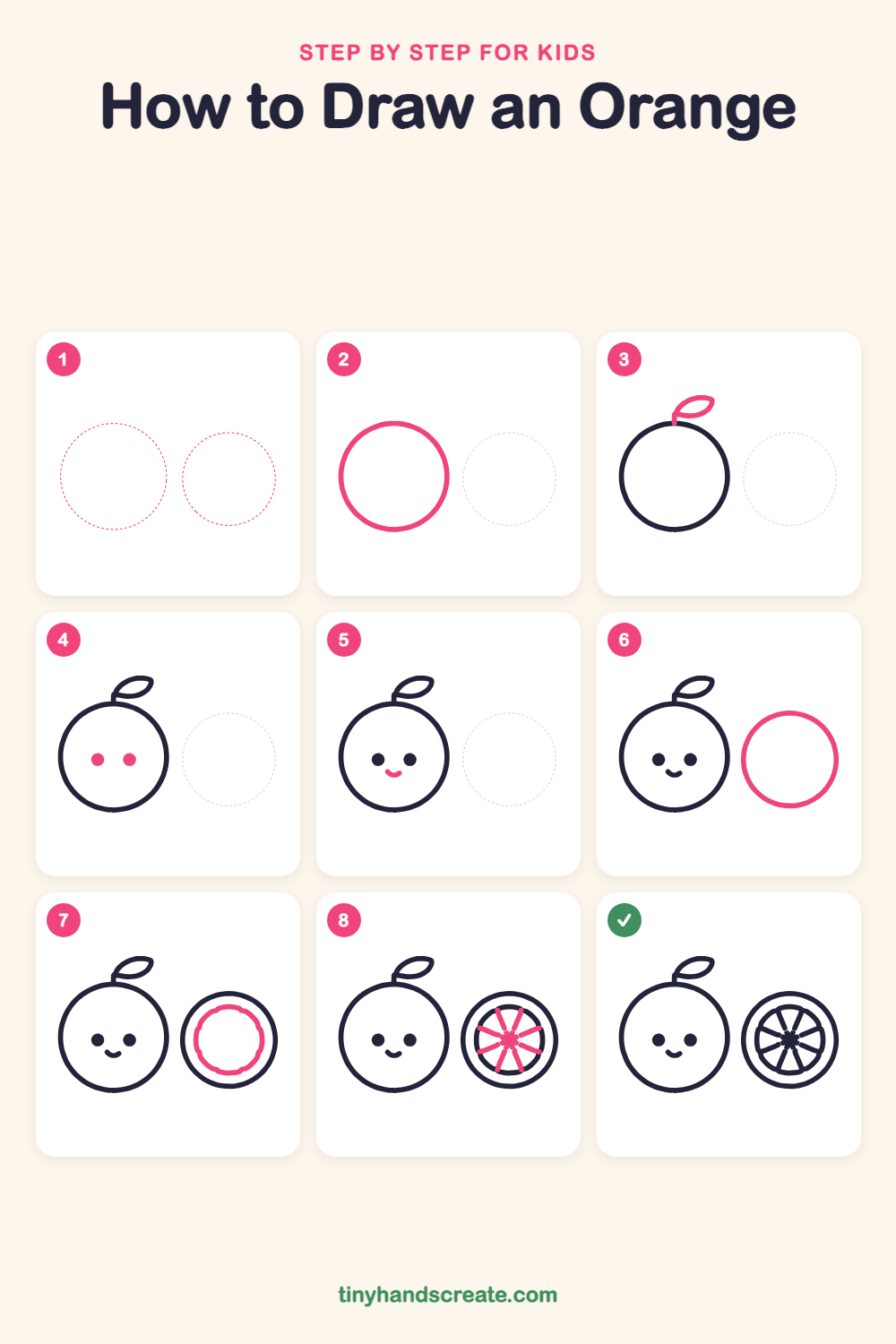 How to draw an orange step by step for kids