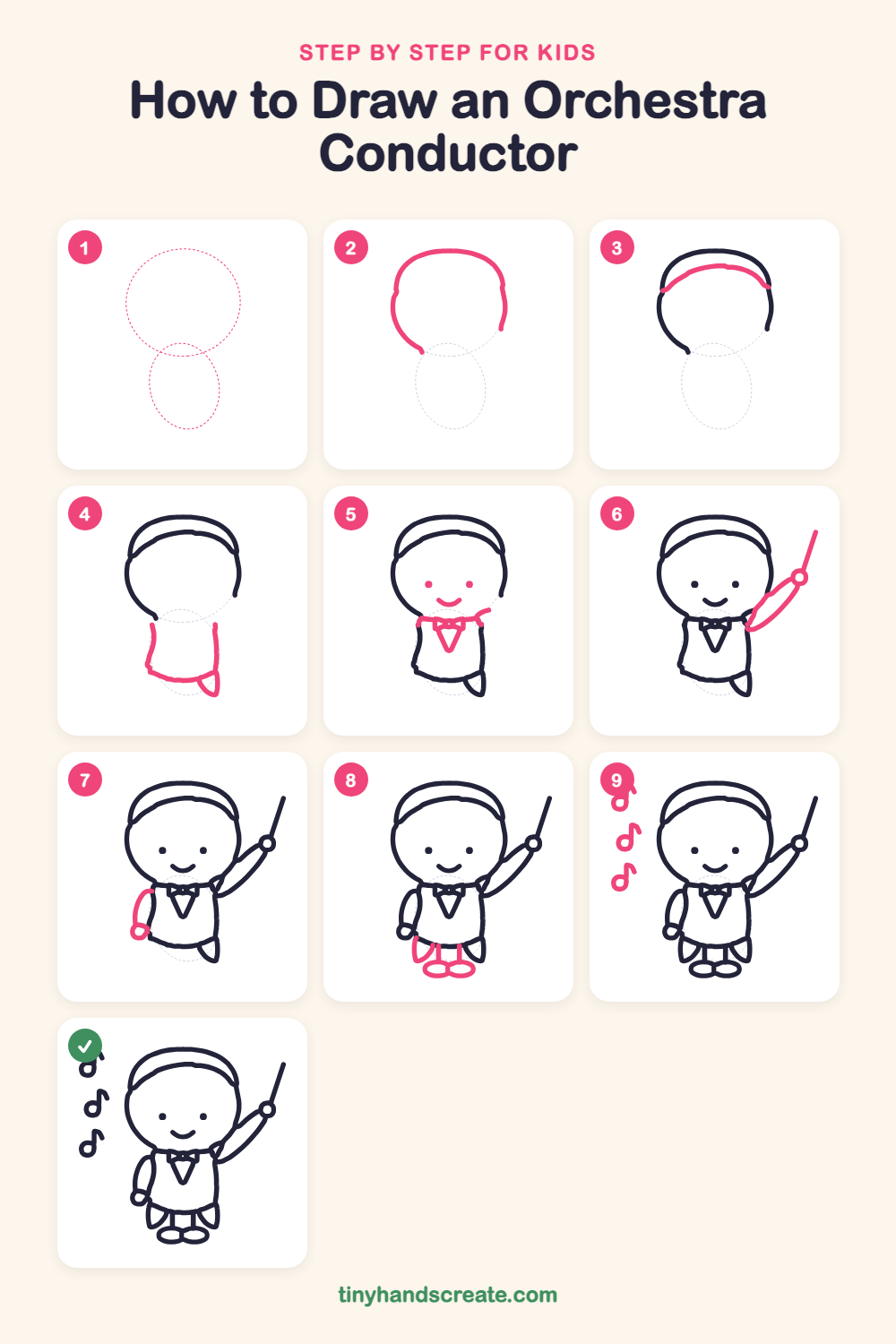 How to draw an orchestra conductor step by step for kids