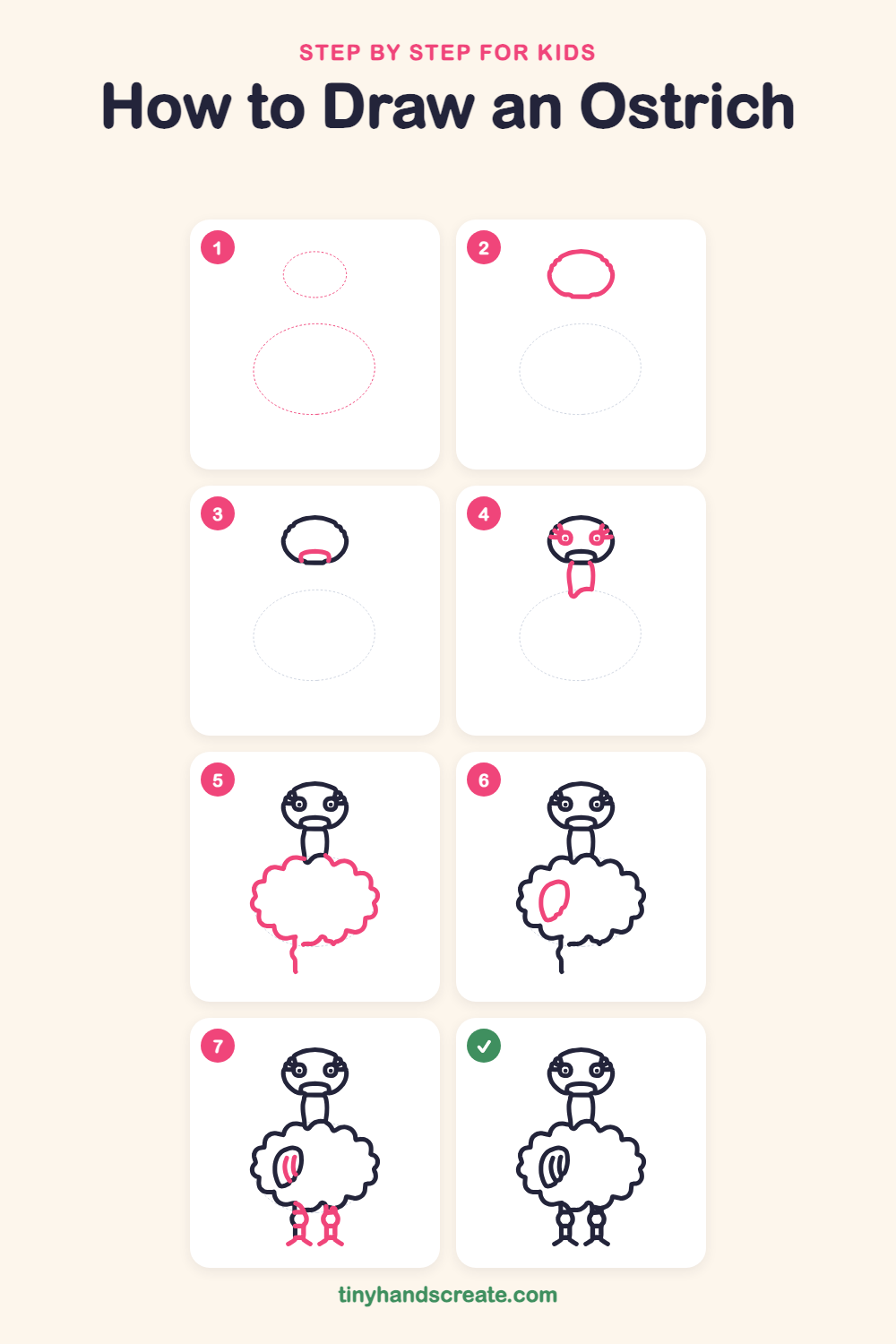 How to draw an ostrich step by step for kids