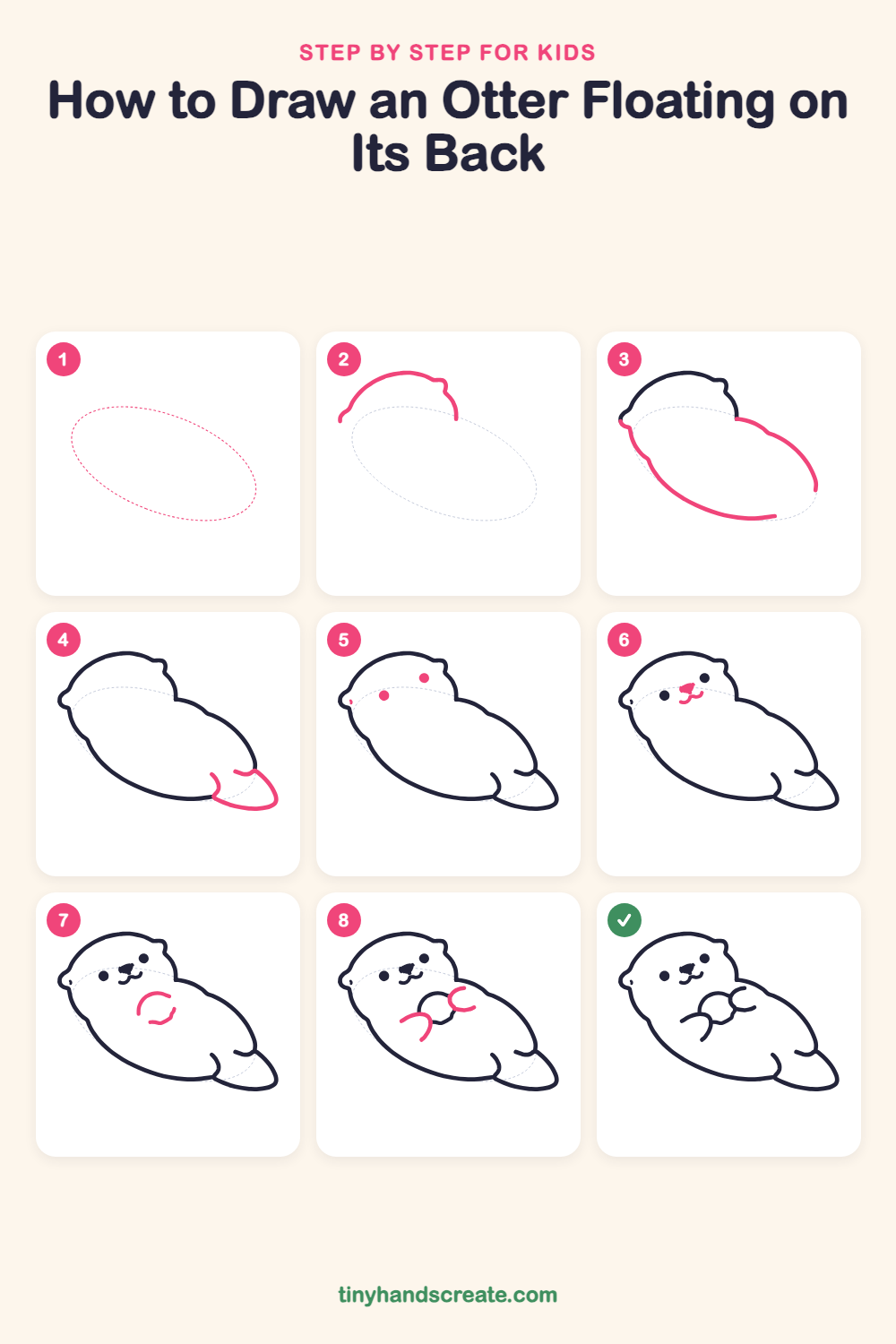 How to draw an otter floating on its back step by step for kids