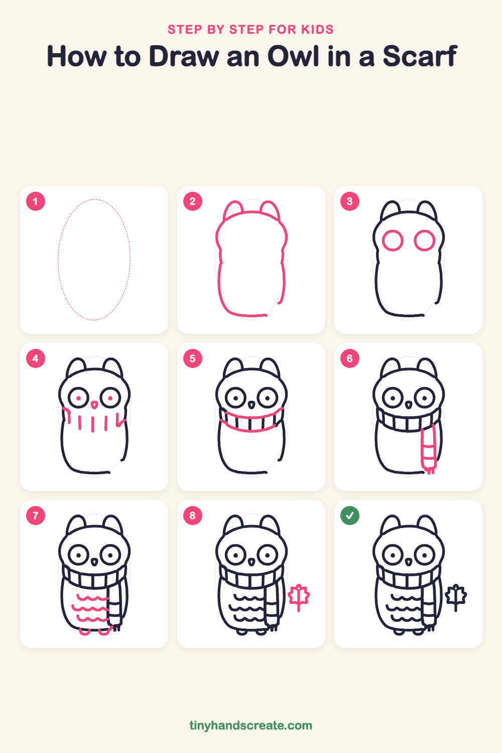 How to draw an owl in a scarf step by step for kids