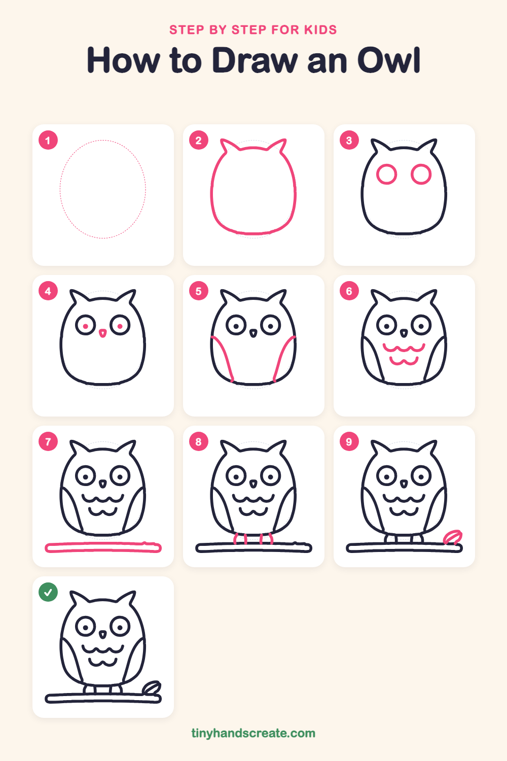 How to draw an owl step by step for kids