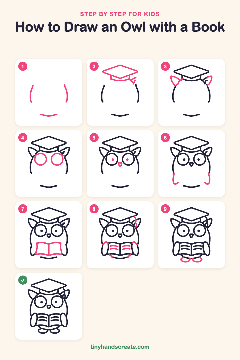 How to draw an owl with a book step by step for kids