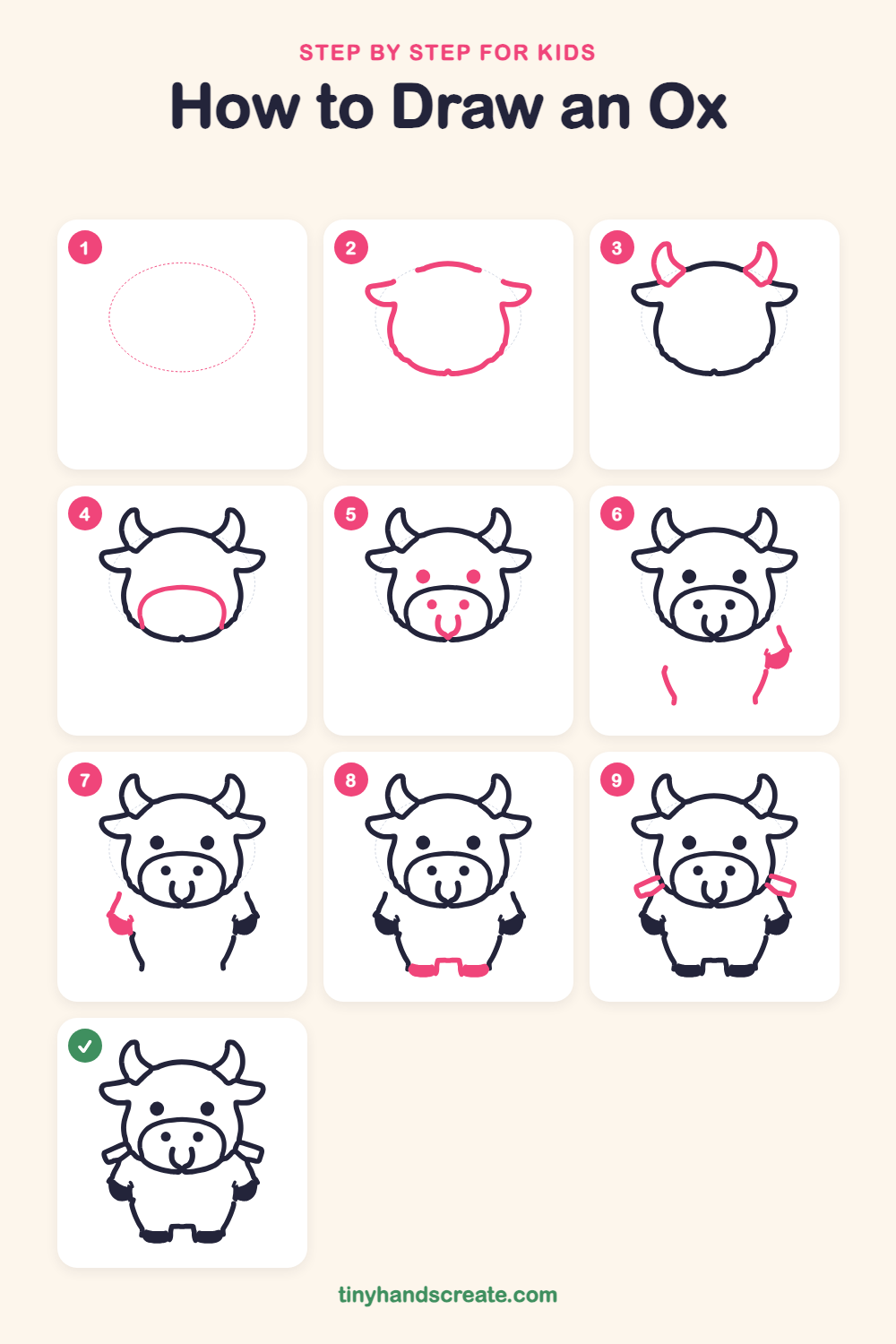 How to draw an ox step by step for kids