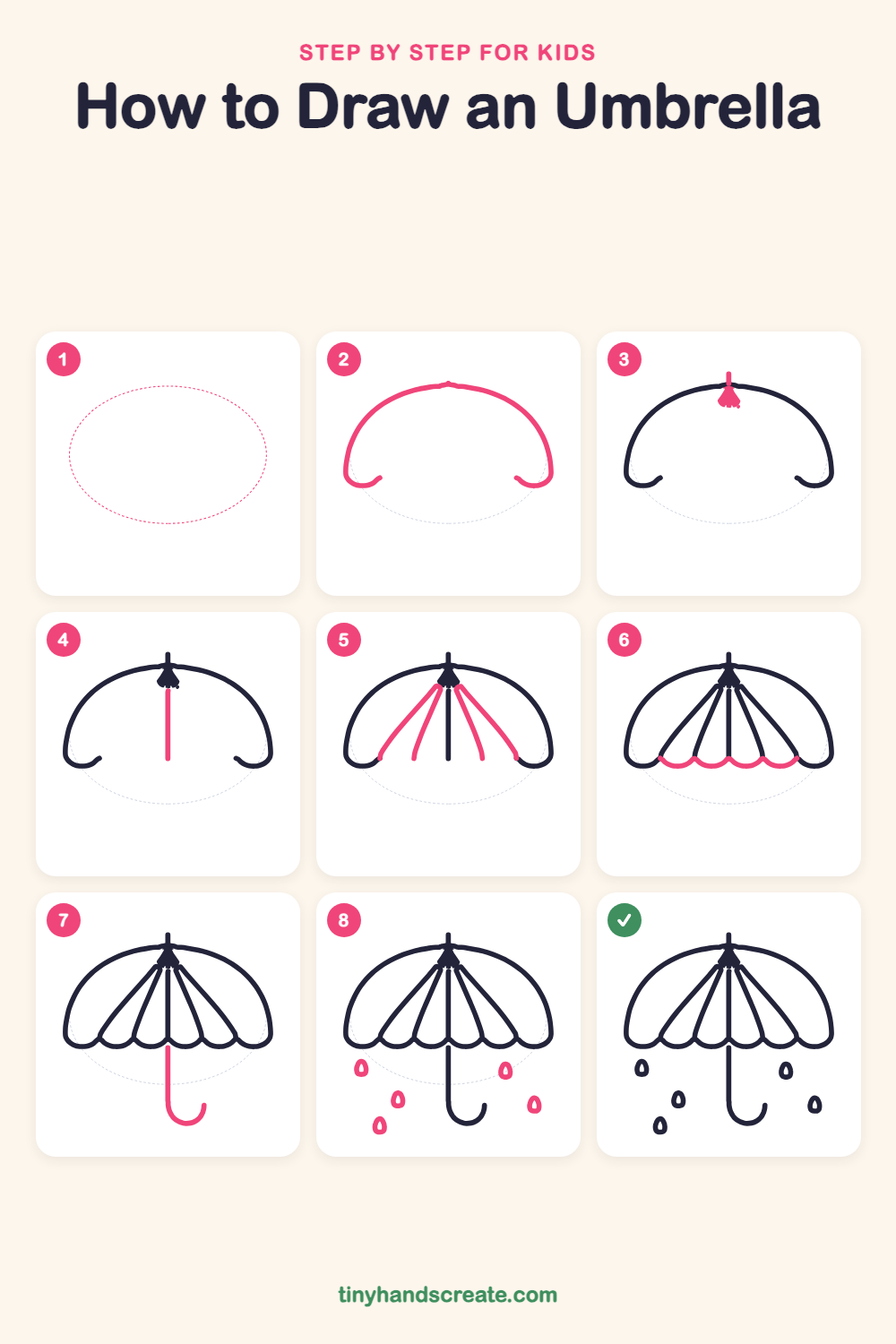 How to draw an umbrella step by step for kids