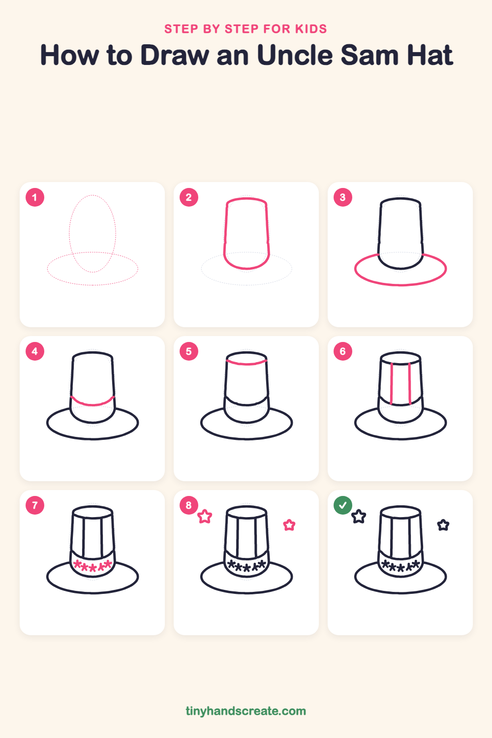 How to draw an Uncle Sam hat step by step for kids