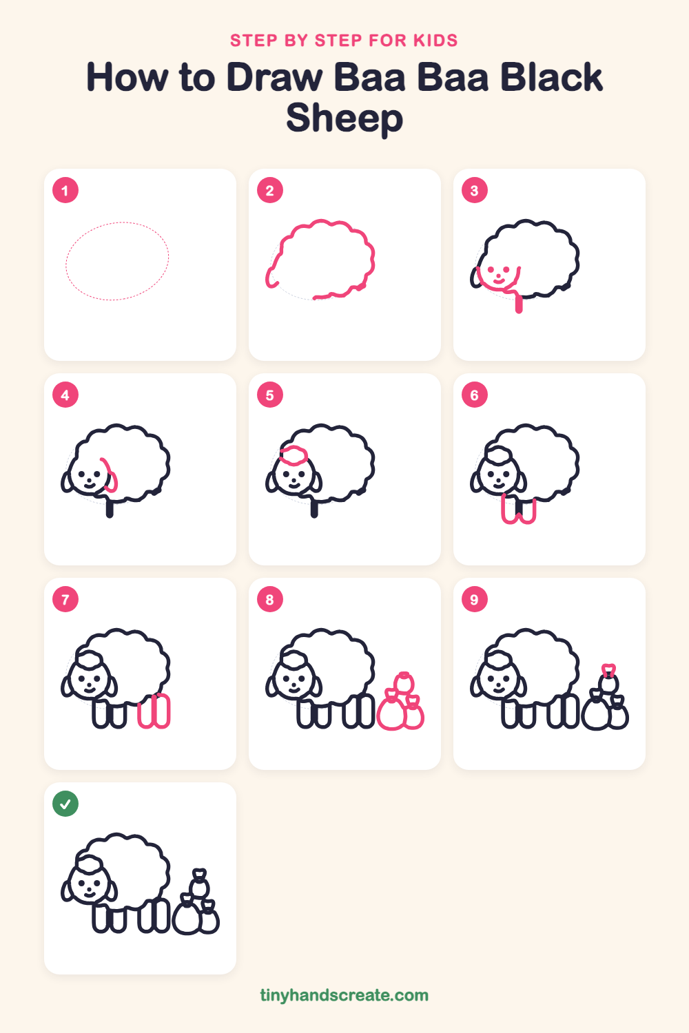 How to draw Baa Baa Black Sheep step by step for kids