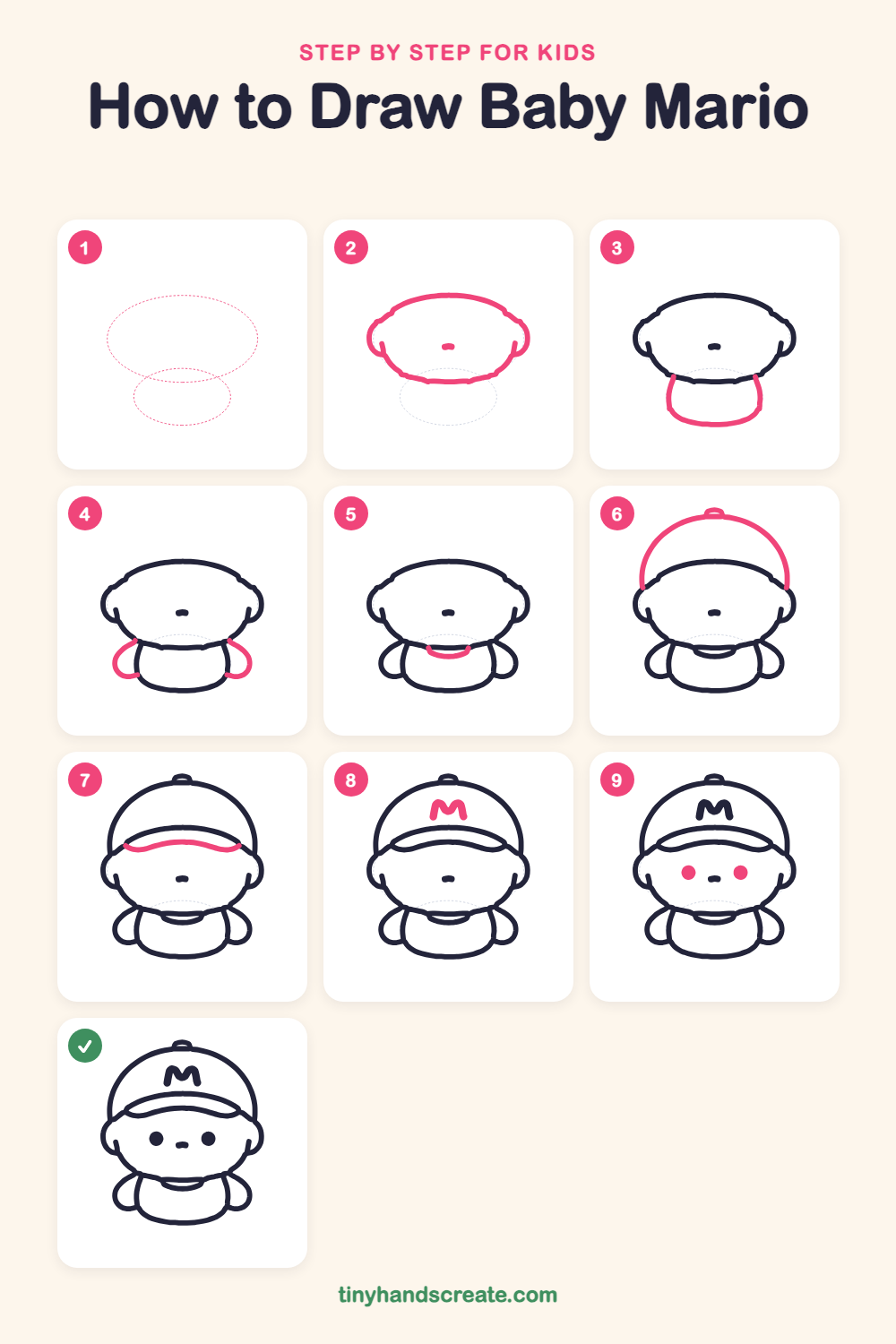 How to draw Baby Mario step by step for kids