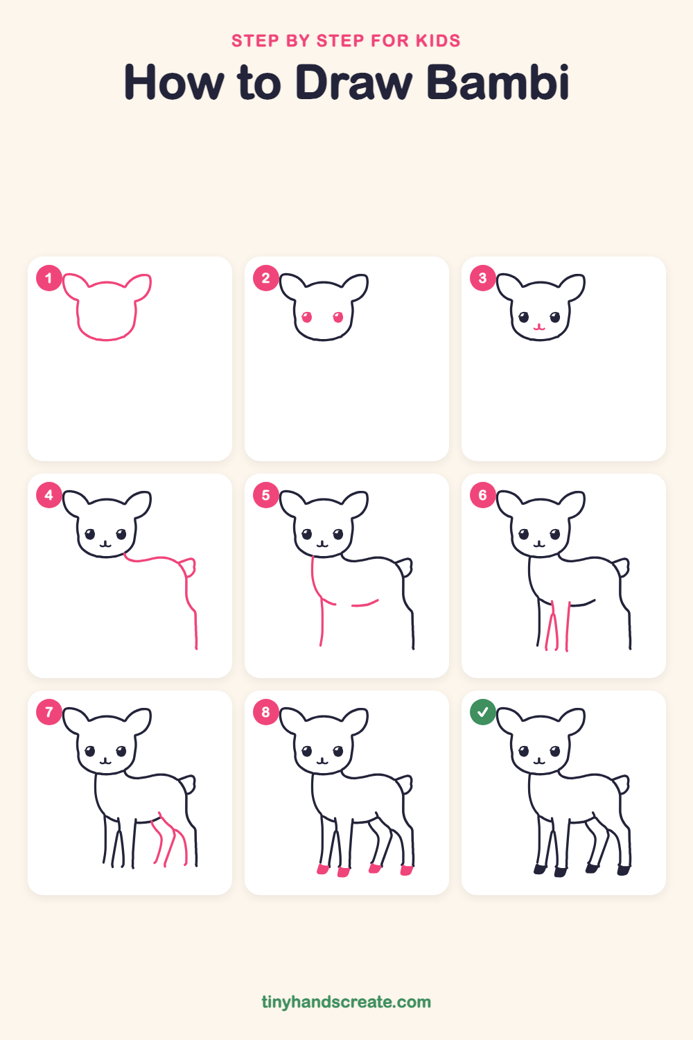 How to draw Bambi step by step for kids