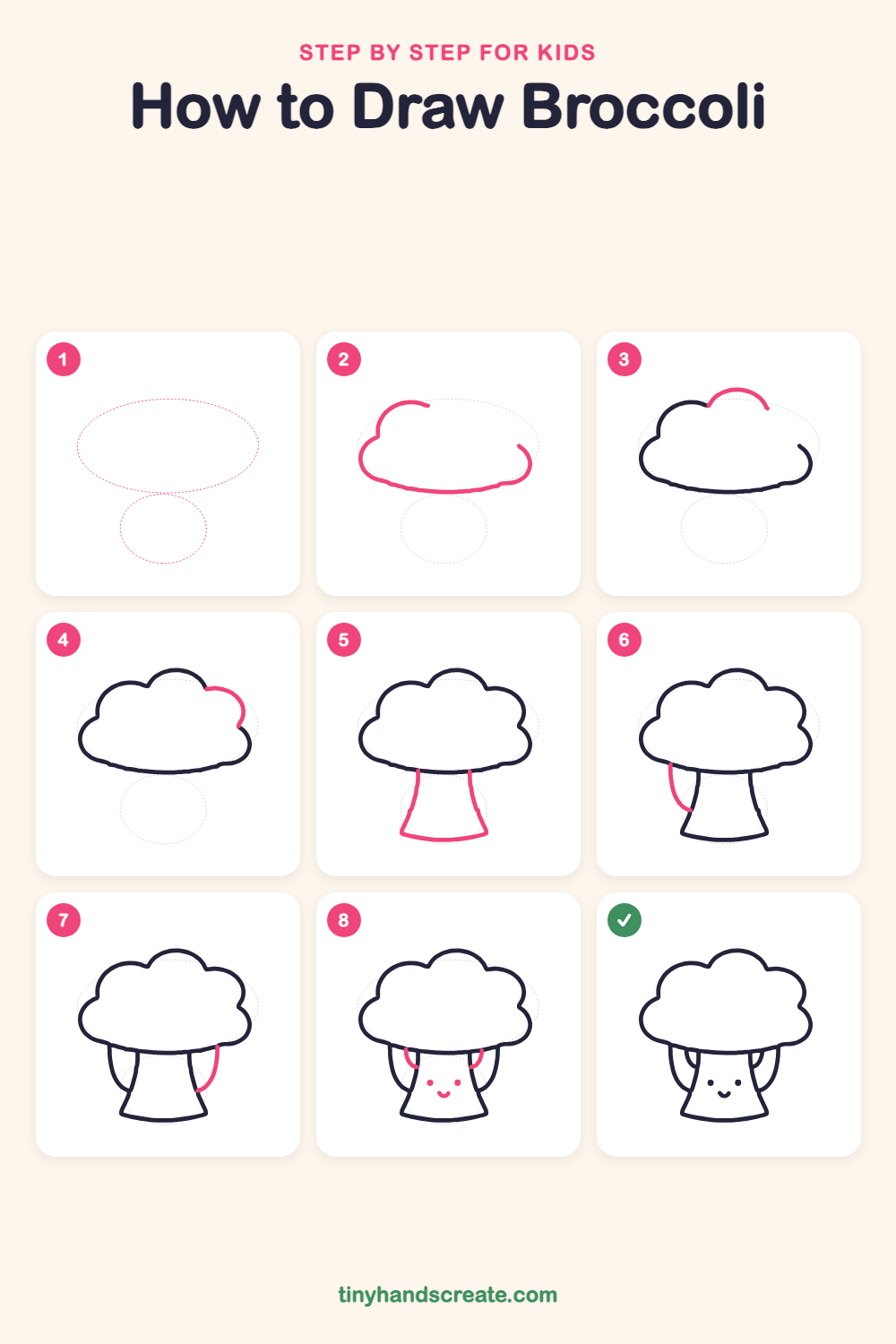 How to draw broccoli step by step for kids