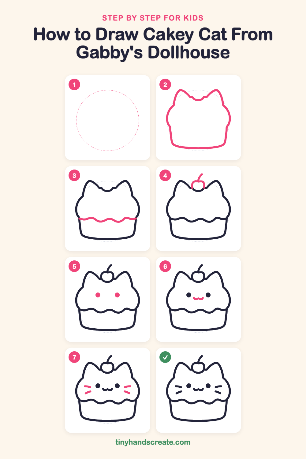 How to draw Cakey Cat from Gabby's Dollhouse step by step for kids