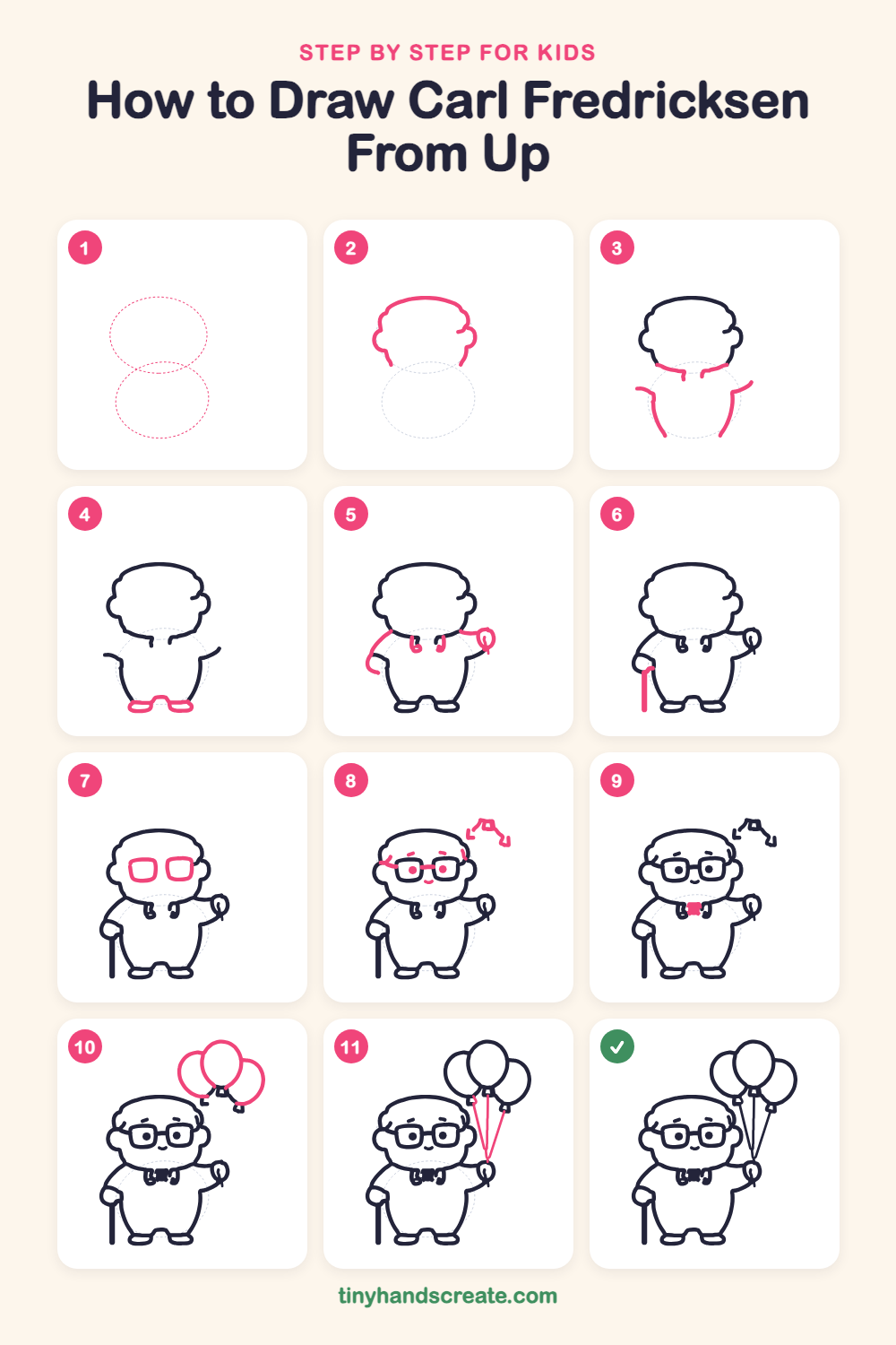 How to draw Carl Fredricksen from Up step by step for kids
